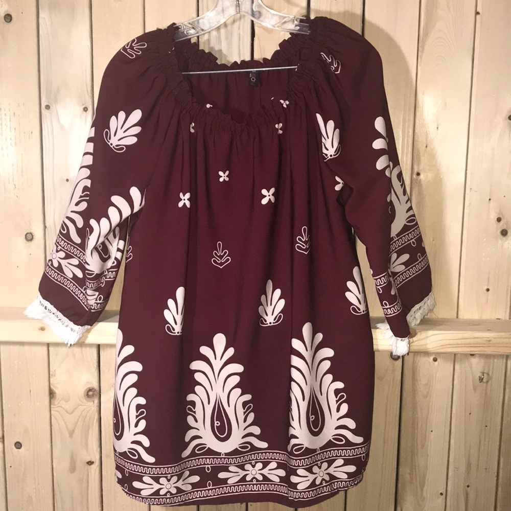 Vision Blouse Tassels Burgundy Boho Style M